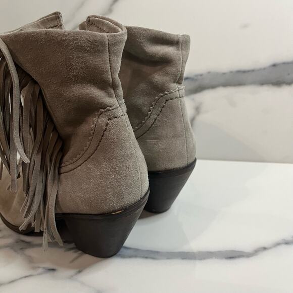 Sam Edelman | Women's Taupe Gray Leather Fringe Western Louie Ankle Boots Sz 6 - Picture 5 of 8